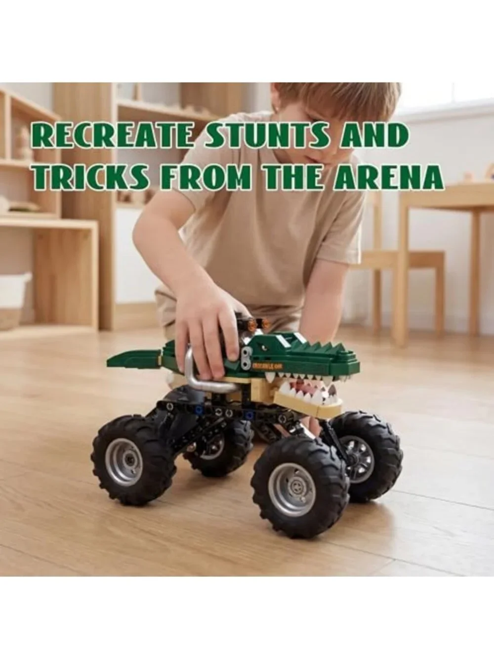 Monster Crocodile Truck Toy for Kids - Fun Building Set for Boys & Girls, Green